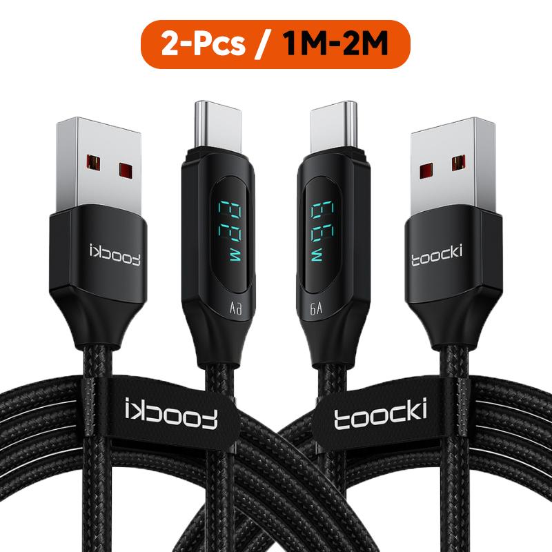 Toocki 6A 66W USB Type C Cable, 2 Pack Black LED Digital Display Fast Charging Cable 480Mbps Transmission Cord for Samsung Huawei Xiaomi Mobile Phone USB-C Fast usb cable usb-c charger