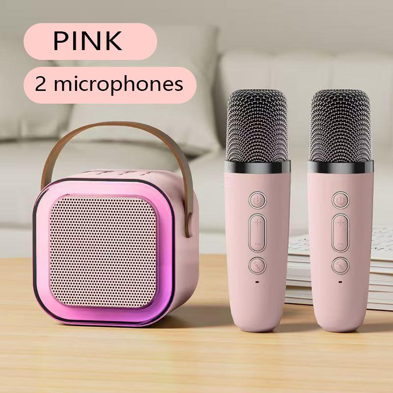 Portable Mini Karaoke Speaker with 2 Microphones, Rechargeable Wireless Outdoor Speaker with RGB Light, 3D Surround Sound Home Singing Karaoke Wireless Outdoor Audio Speaker for Smartphone, PC & More