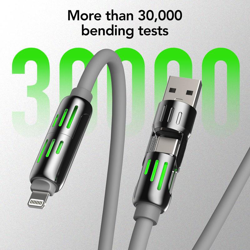 4 in 1 USB Charging Cable, Lightning Fast , USB Cable with Breathing Light, 240w USB C Cable for iPhone 16 15 14 iPad  Smartphone Cellphone christmas