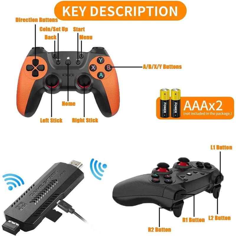 X2 PRO 128G Retro Game Stick, Pre-loaded with 40,000+ Classic Games, 40+ Simulators, 4K HDMI HD Output, Dual 2.4G Wireless Controllers, Plug & Play Adapter Cable 128 g Console Gamepad