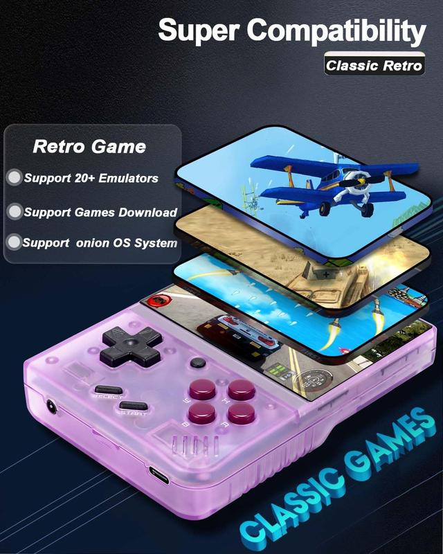 Miyoo Mini Plus,Retro Handheld Game Console with 64G TF Card,Support 10000+Games,3.5-inch Portable Rechargeable Open Source Game Console Emulator with Storage Case.(Purple) Compact Charging