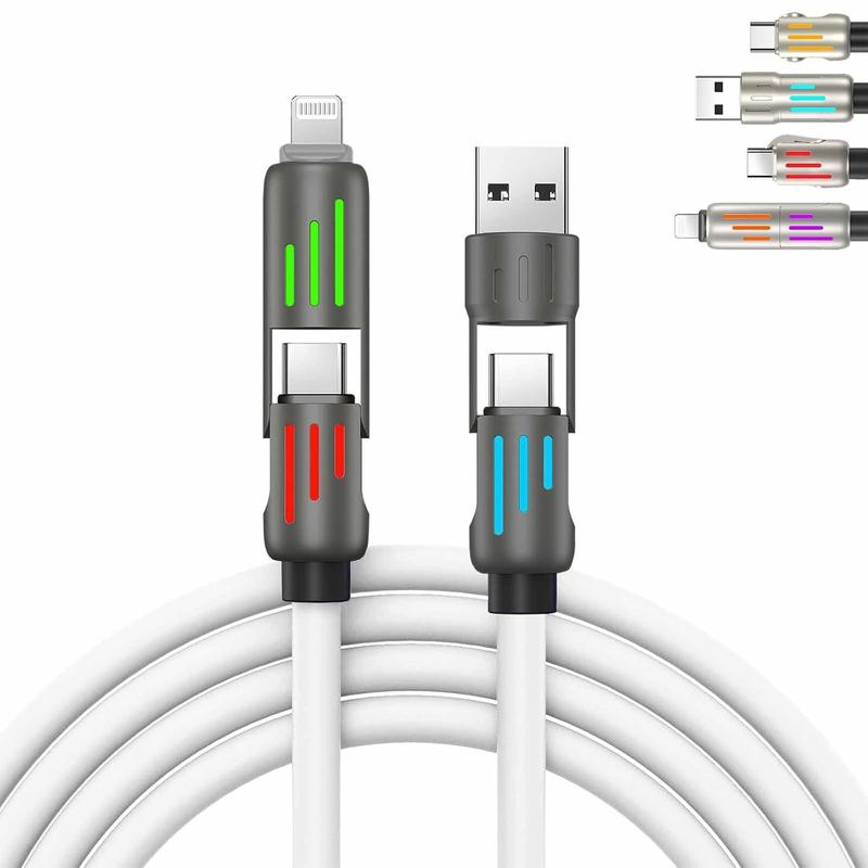 4 in 1 USB Charging Cable, Lightning Fast , USB Cable with Breathing Light, 240w USB C Cable for iPhone 16 15 14 iPad  Smartphone Cellphone christmas