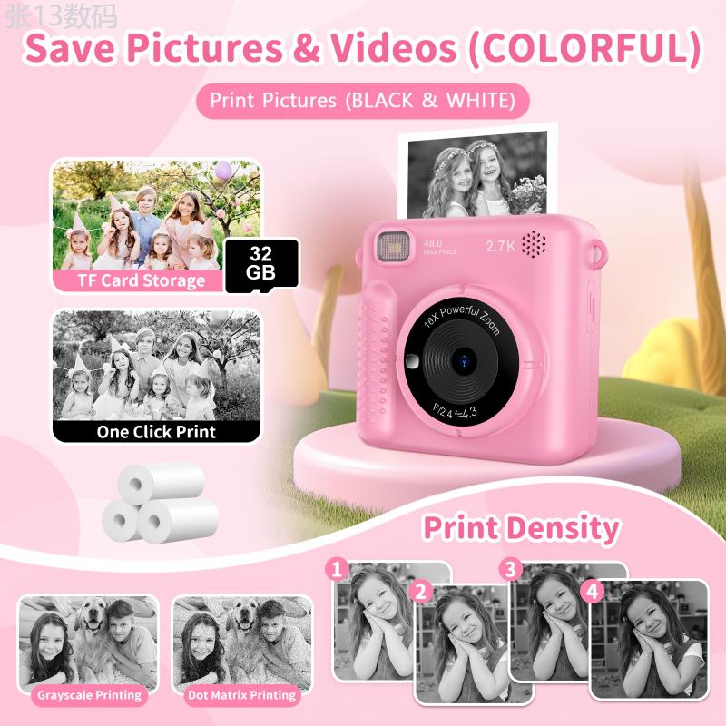 Kids Camera Instant Camera, 1080P 2.4 Inch Screen Instant Camera Kids With Print Paper & 32GB Card, Digital Camera Kids Gift For Kids3-12 Years Charging Rechargeable