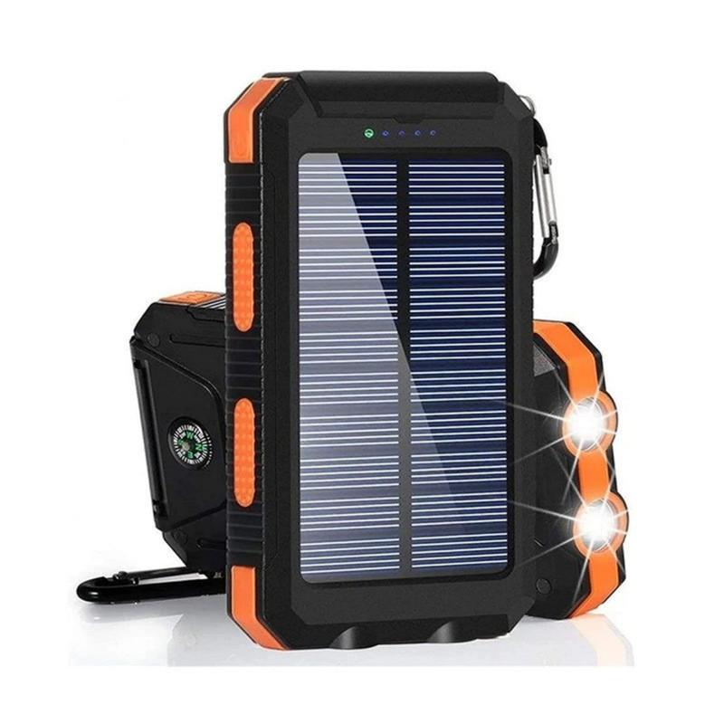 Solar Charger Power Bank, Portable Charger Fast Charger Dual USB Port Built-in Led Flashlight and Compass for All Cell Phone and Electronic Devices