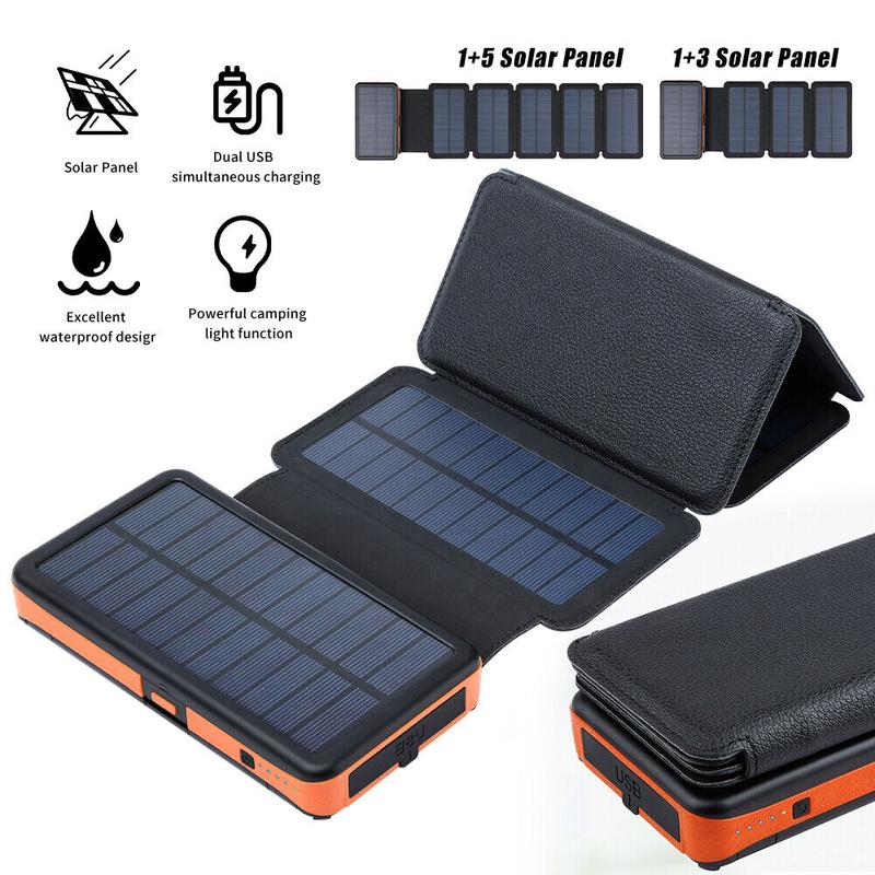 46800mAh 6 Solar Panel Portable Charger Folding Solar Power Bank For Cell Phone, Portable Charger External Battery & Flashlight