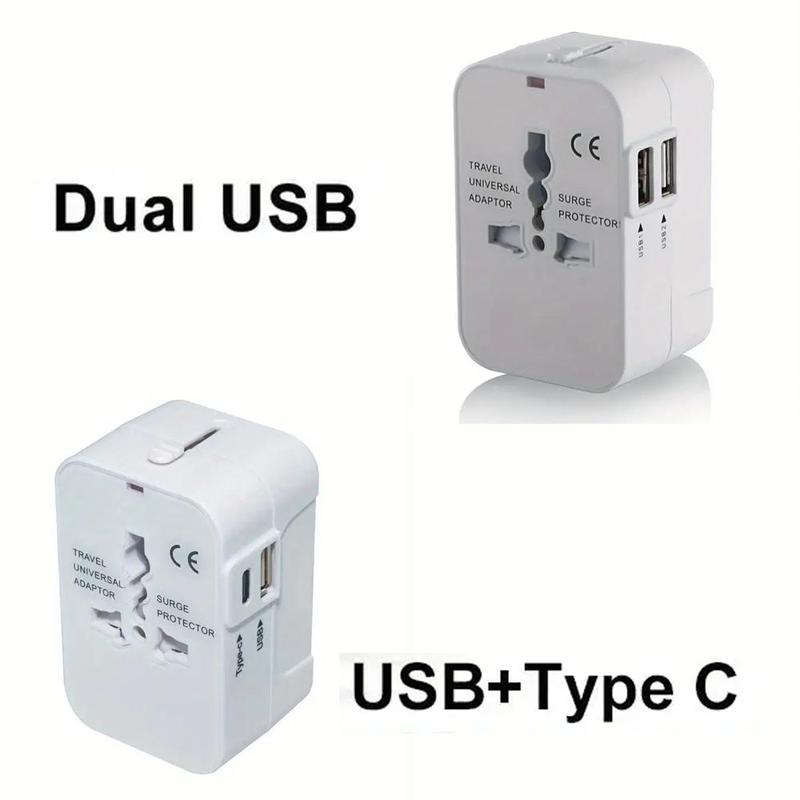 Universal Travel Plug Adapter, Multifunctional Wall Charger With Dual USB USB+Type-C Port For Worldwide Travel Use