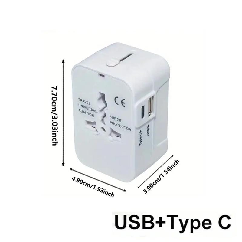 Universal Travel Plug Adapter, Multifunctional Wall Charger With Dual USB USB+Type-C Port For Worldwide Travel Use