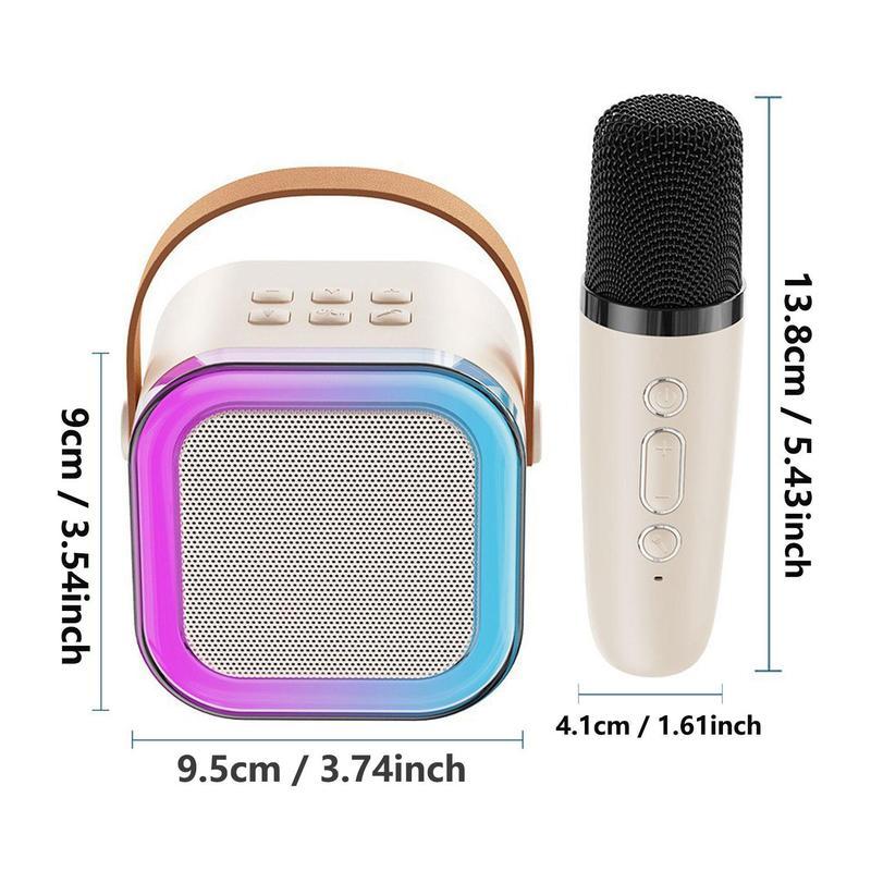 Portable Mini Karaoke Speaker with 2 Microphones, Rechargeable Wireless Outdoor Speaker with RGB Light, 3D Surround Sound Home Singing Karaoke Wireless Outdoor Audio Speaker for Smartphone, PC & More