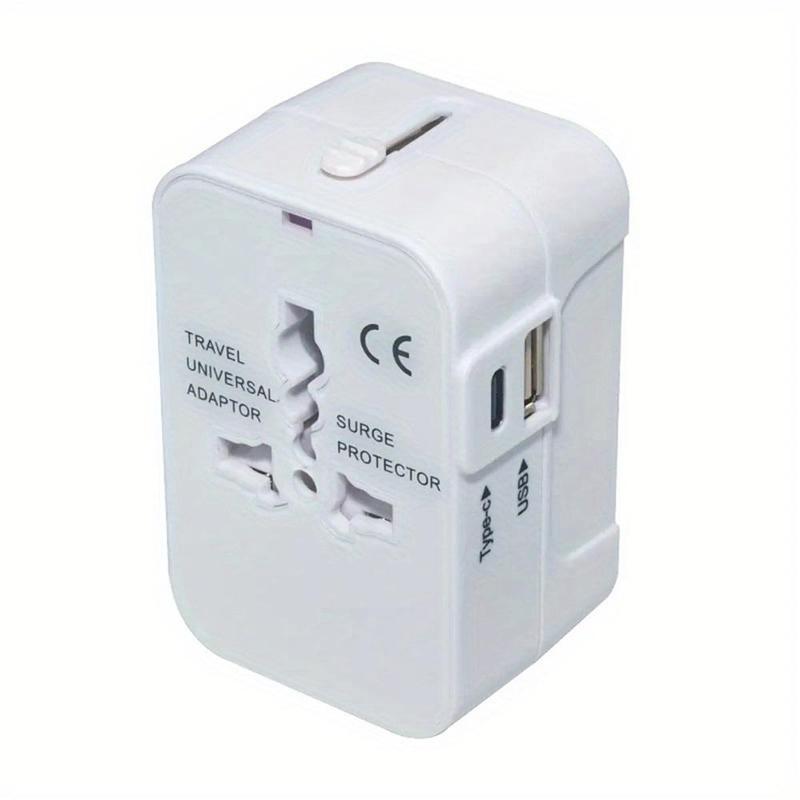 Universal Travel Plug Adapter, Multifunctional Wall Charger With Dual USB USB+Type-C Port For Worldwide Travel Use