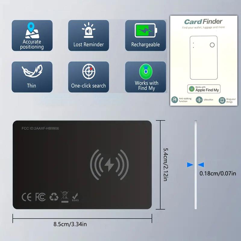 Wallet Tracker Card, Wireless Charging Wallet Finder. Works with Apple Find My (iOS Only), Item Tracker for Wallet, Luggage Tags, Phone, Passports and More, Waterproof