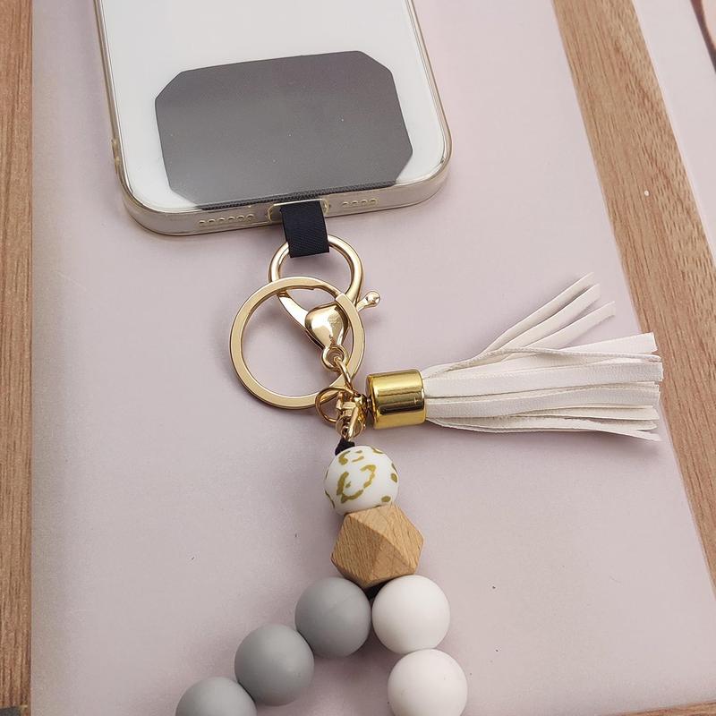 Phone Lanyard Silicone Beaded Phone Wrist Strap Cute Elastic Cell Phone Wristlet Chain Bracelet with 2 Tether Tab