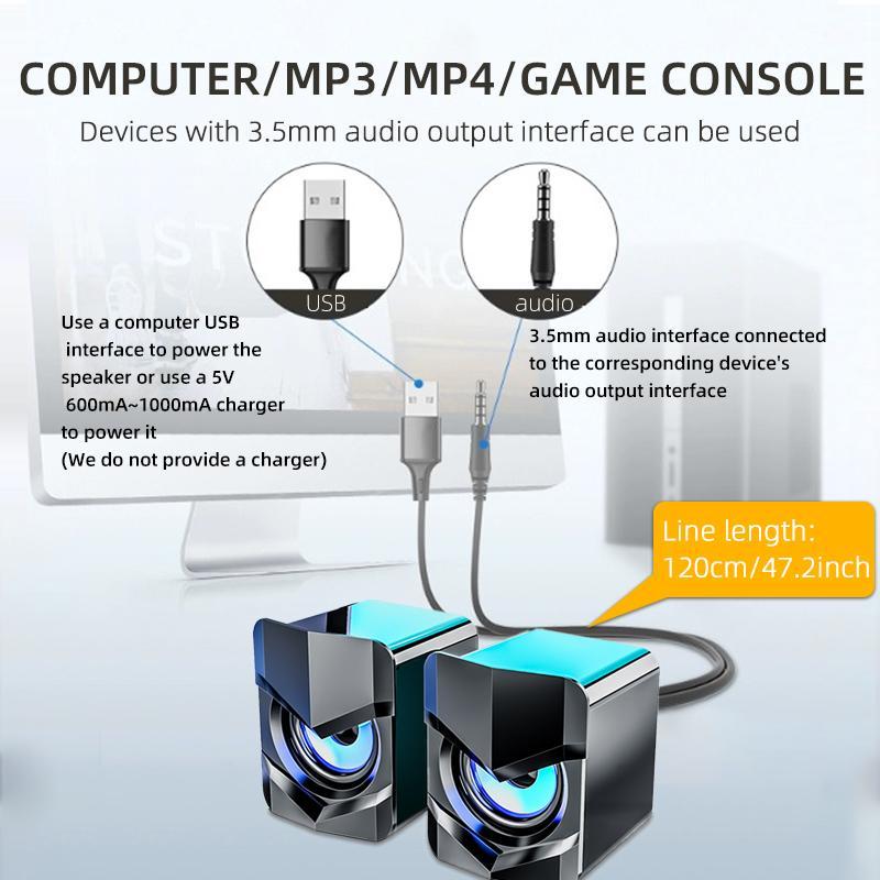 USB Powered Desktop Computer Speaker, 1 Pair Wired Computer Speaker with 3.5mm Audio Interface, Universal Computer Speaker for MP3 MP4 Game Console, Mini Small Speaker for Home Office