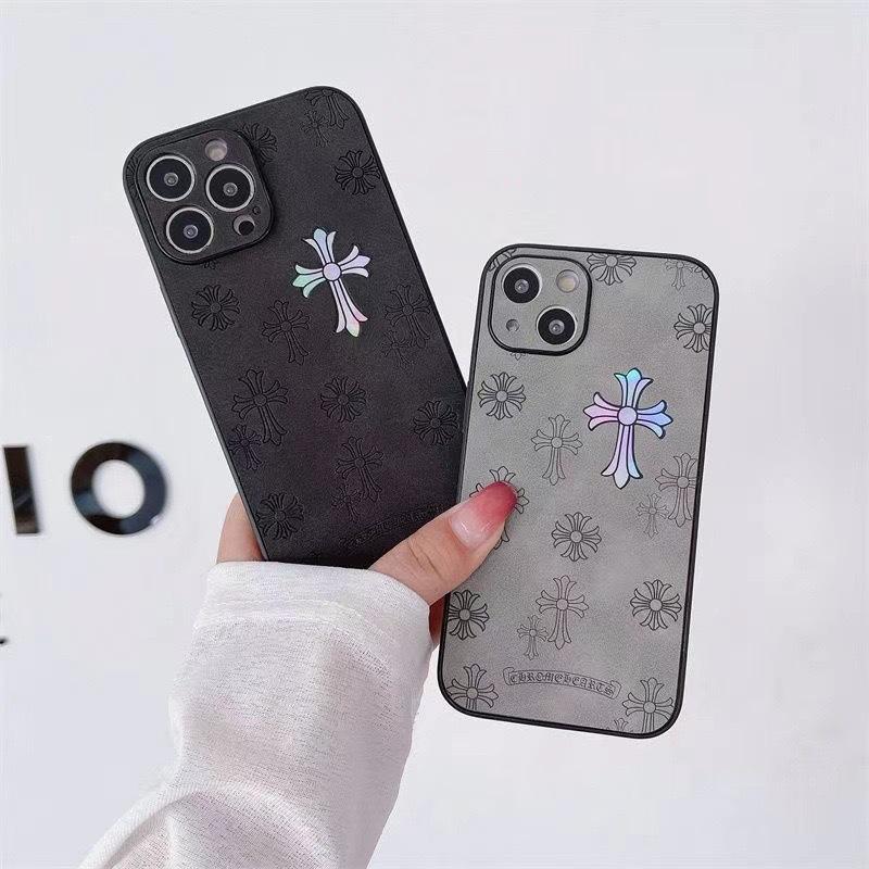 Gradient Laser Illuminated Cross Anti-Drop Phone Case for iPhone 16 15 14 13 12 11 Pro Max, Premium Leather Back Panel for 16 15 Plus, Shockproof Protective Cover for Smartphones Protection Cellphone protection phone