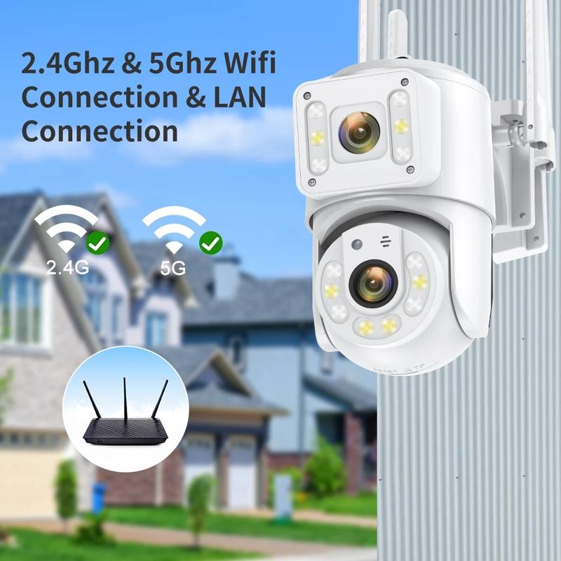 8MP 4K WiFi Surveillance Cameras Dual Lens PTZ Security Camera Outdoor Waterproof Smart Dual Screen Multiple Views Human Detect