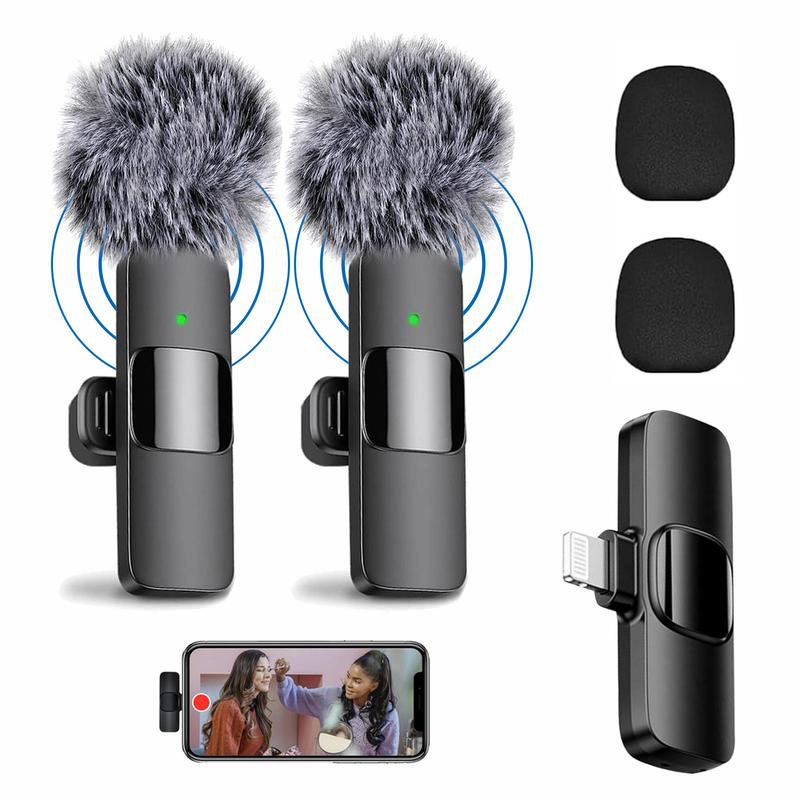 2 Pieces Wireless Lavalier Microphones for iPhone, Android, iPad- Recording, Live Streaming,Vlog,tiktok shop Audio Smartphone