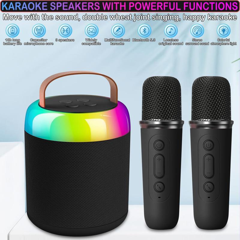 Karaoke Machine for , Mini Portable  Karaoke Speaker with 2  Mics and LED Lights for  Adults, Christmas Birthday Gifts Toys for Girls Boys Family Home Party