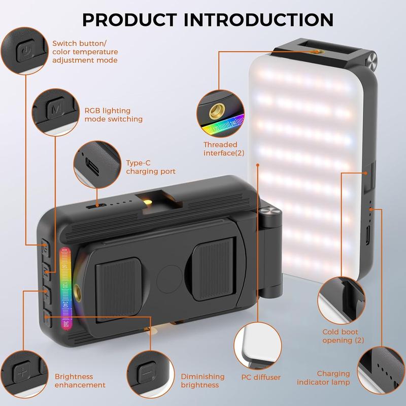 WERWR Phone Light, Selfie Light for iPhone, High Power Rechargeable RGB Light for Video Recording, Upgraded Adjustable Multi Mode Retractable Clip Portable Light,, Makeup, Content Creator Light