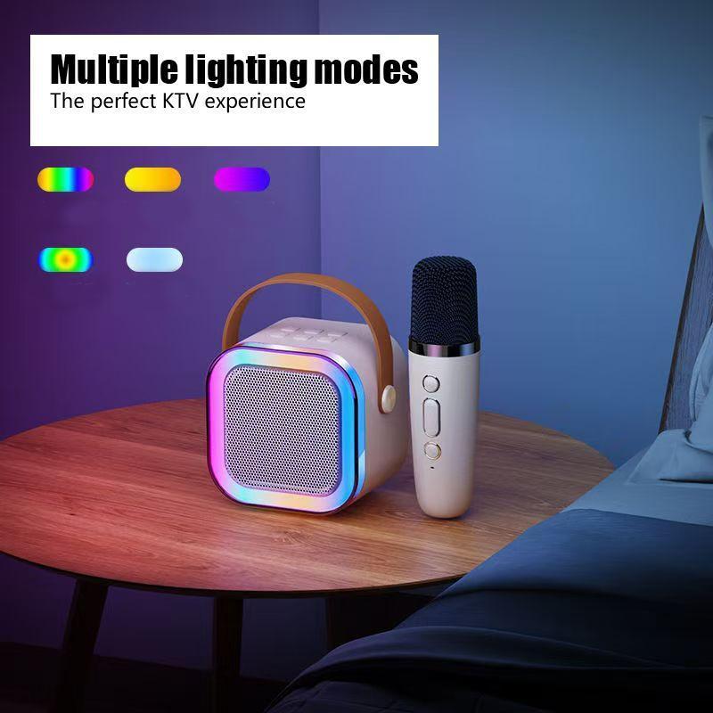 Fall Portable Wireless Karaoke Speaker with Microphone, HIFI Stereo Sound Subwoofers, KTV Speaker Subwoofer with RGB Colorful LED Lights, Karaoke Machine Sound System for Outdoor Sports Travel, Audio Device, Room Accessories