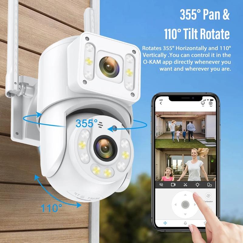 8MP 4K WiFi Surveillance Cameras Dual Lens PTZ Security Camera Outdoor Waterproof Smart Dual Screen Multiple Views Human Detect