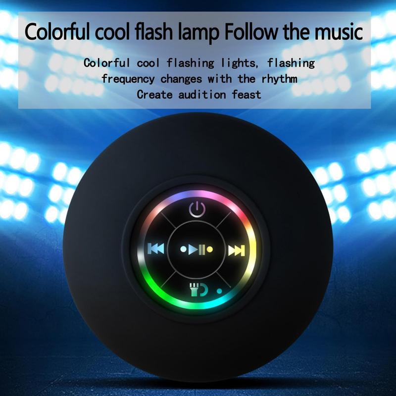 Bluetooth Shower Speaker, Portable Bluetooth Speaker 360 HD Surround Sound, Waterproof Wireless Speaker with Suction Cup, Colorful LED Lights, Built-in Mic, Shower Radio for Party, Travel, Beach