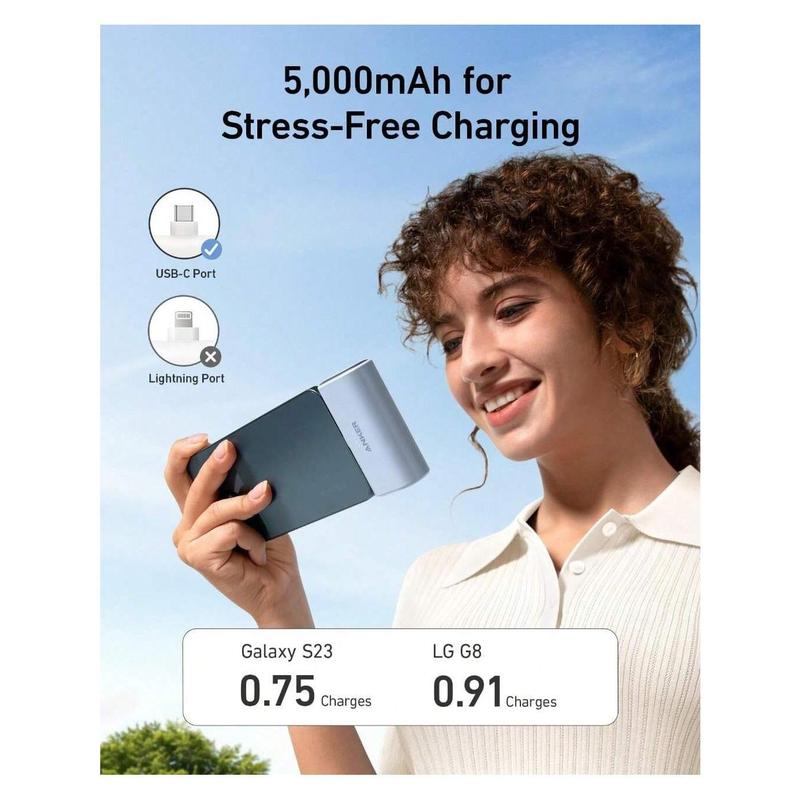 2024anker Anker Nano Power Bank With Built-In Foldable USB-C Connector, 5000mAh Portable Charger 22.5W, For IPhone 15 15 Plus 15 Pro 15 Pro Max, Samsung S22 23 Series, Huawei, IPad Pro Air, AirPods, And More