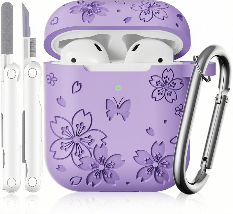 Compatible with Airpod Case - Butterfly  Engraved Design for Airpods Case 2nd 1st Generation -  Case for Airpods 2nd Generation Case with Cleaner Kit & Keychain (Purple)