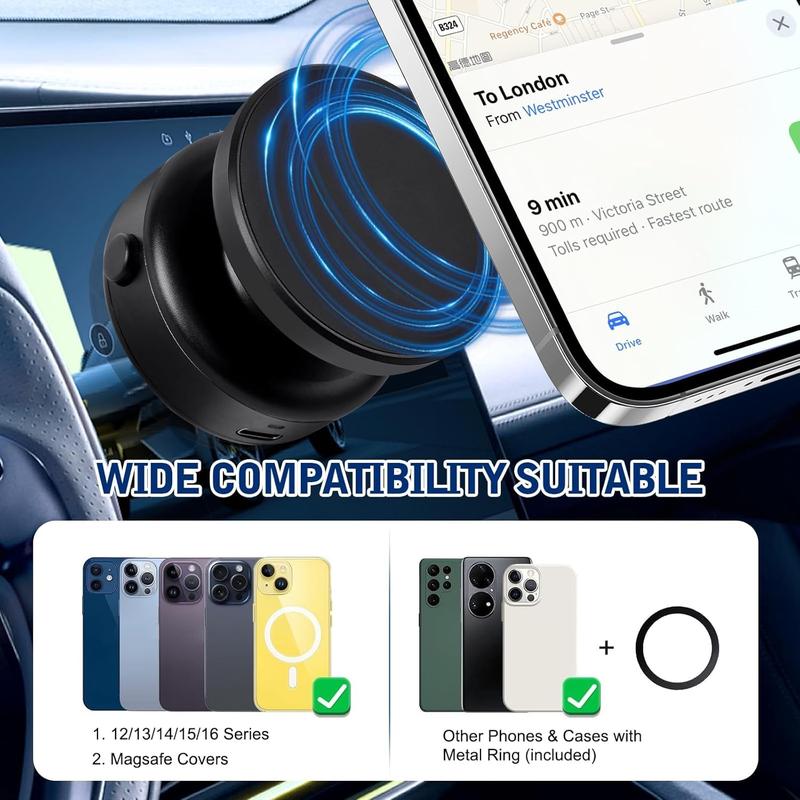 360 Rotating Car Magnetic Phone Holder, Magnetic Cell Phone Holder, 360° Portable Electric Vacuum Magnetic Car Phone Holder for iPhone Android and All Smartphones