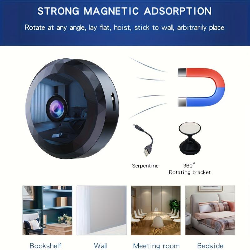 Mini WiFi Security Camera - Rechargeable Lithium Battery, Portable, Motion Detection, Night Vision, App-Controlled, Easy to Mount, Non-Waterproof, with Wi-Fi Function for Home and Office Surveillance