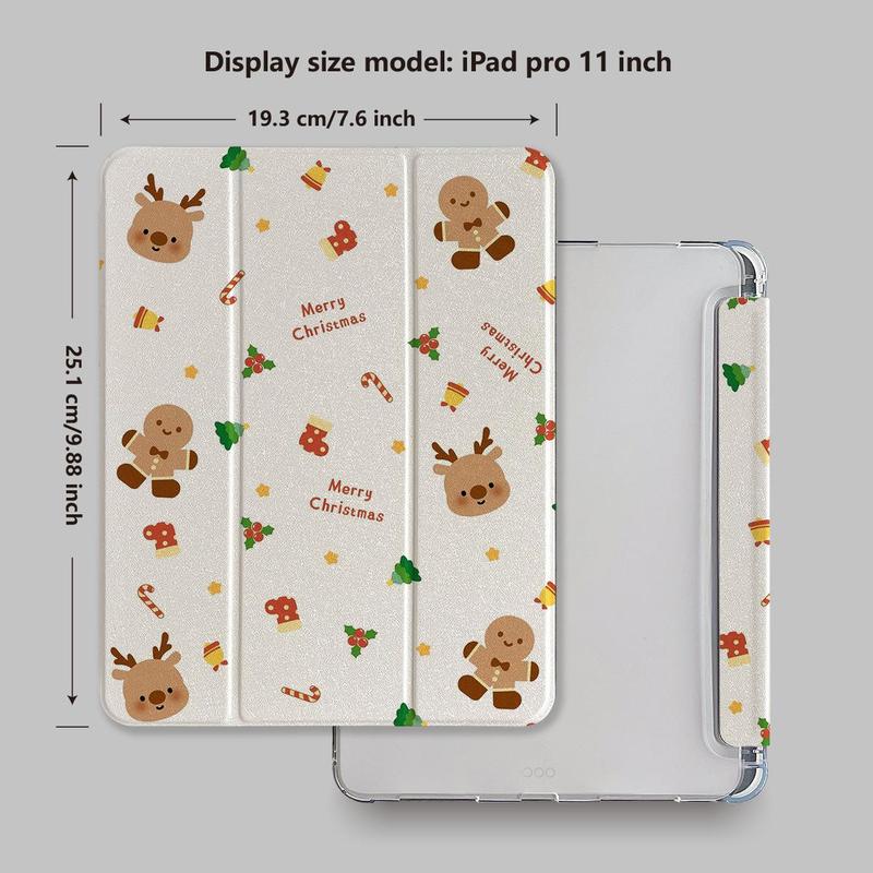 Cartoon Gingerbread Man & Reindeer Pattern Tablet Case, 1 Count Shockproof Tablet Protective Cover, Tablet Accessories Compatible with iPad