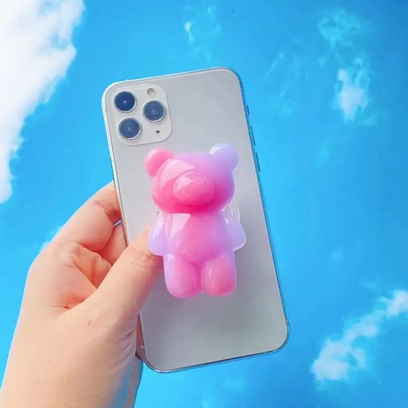 3D Cute Laser Bear Cell Phone Holder Grip Tok Bracket Cellphone Support Griptok Desktop Phone Finger Stand Folding Mobile Holder Smartphone Accessories