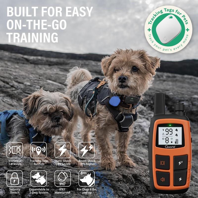 GWORLD-Dog  Collar GPS  for Dogs (Only iOS)  Training Collar with Remote Waterproof, for All Breeds behavior aid training mode Tracker Air Tag Button Security