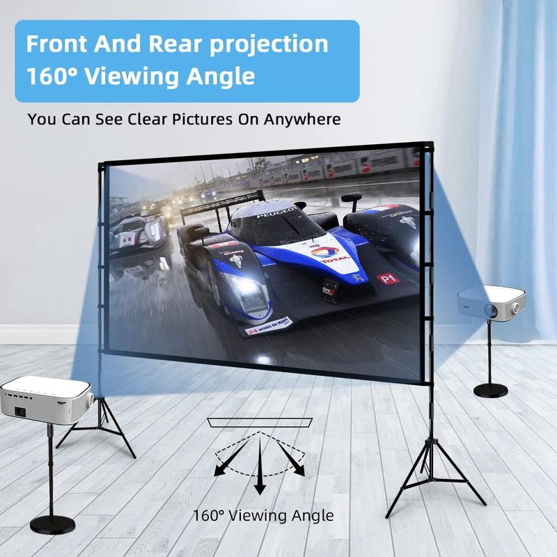 Projector Screen with Stand,  100 inch Outdoor Projector Screen Portable Indoor Projection Screen 16:9 4K Rear Front Movie Screen with Carry Bag for Home Backyard Theater