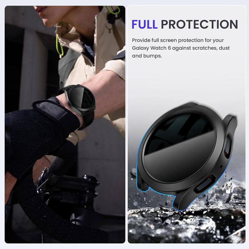 Waterproof case for Galaxy Watch 6 screen protector 44mm, [no fog] tempered glass face cover for Samsung watch 6 accessories 44mm privacy Black