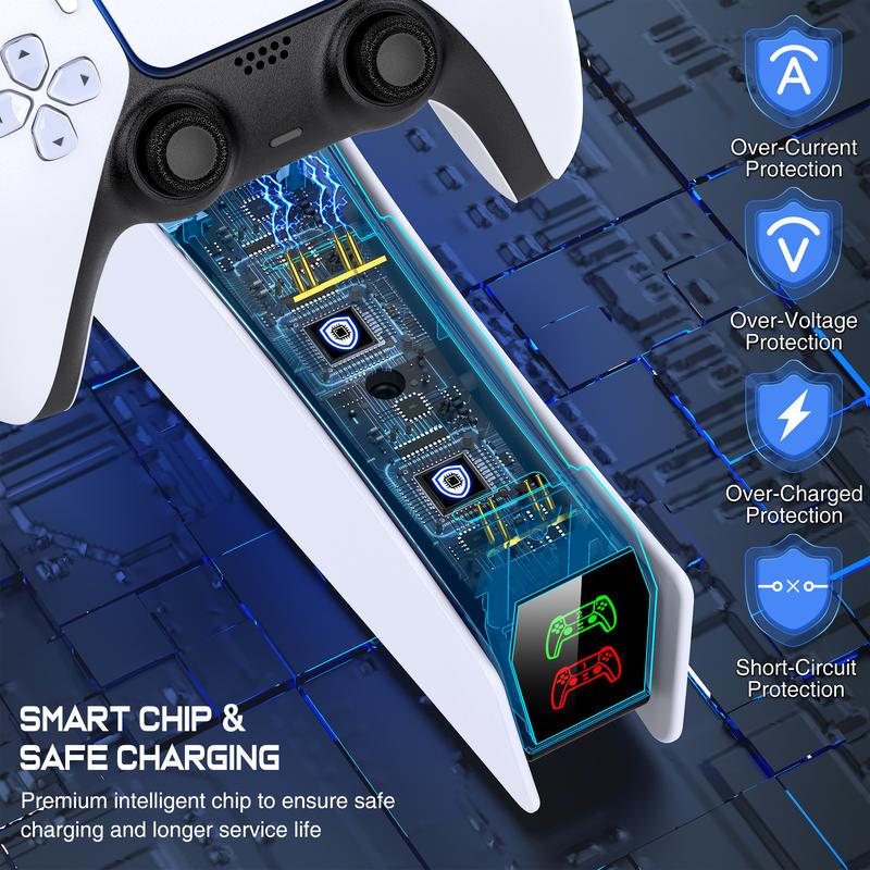 ESYWEN Dual Fast Charger Dock for PS5 Controllers with LED Indicator Charging Stand for PlayStation 5 Gamepads Accessories Console