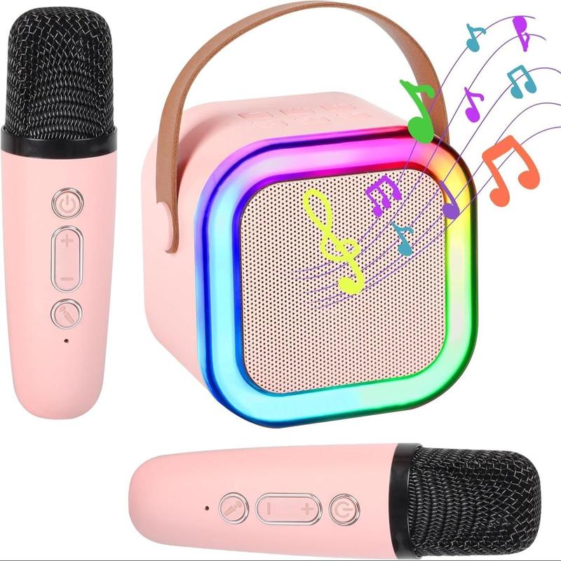 Portable Wireless Karaoke Speaker with 2 Microphone, Rechargeable Handheld Microphone & Speaker Set, Bluetooth-compatible LED Light Speaker for Home Party