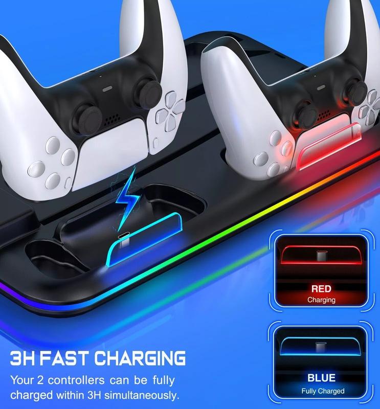 Dual PS5 Controller Charging Station with Cooling Fan & 3 Port USB