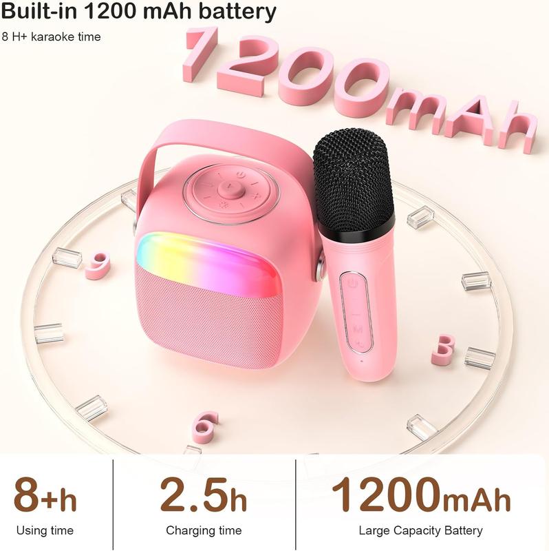 Karaoke Machine for Kids & Adults, Mini Portable Bluetooth Speaker with Microphones, Home Party Karaoke Speaker Support SD Card USB, Gift for Brithday, and Toys for Girls Boys 2 Audio Device Smartphone