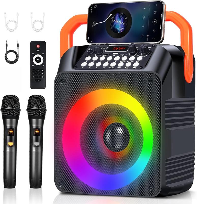 Karaoke Machine,Karaoke Machine for Adults with 2  Microphones 6.5IN Speaker PA System with Remote Control LED Light Remote Control,Portable  Karaoke Speaker Supports TWS REC AUX USB