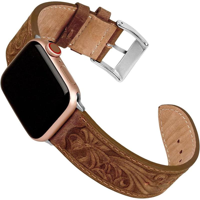 for Apple Watch Band Leather 40mm 38mm 44mm 42mm, Retro Pattern Leather Classical Replacement Smart Watch Band for iWatch Men Women Series SE 6 5 4 3 2 1