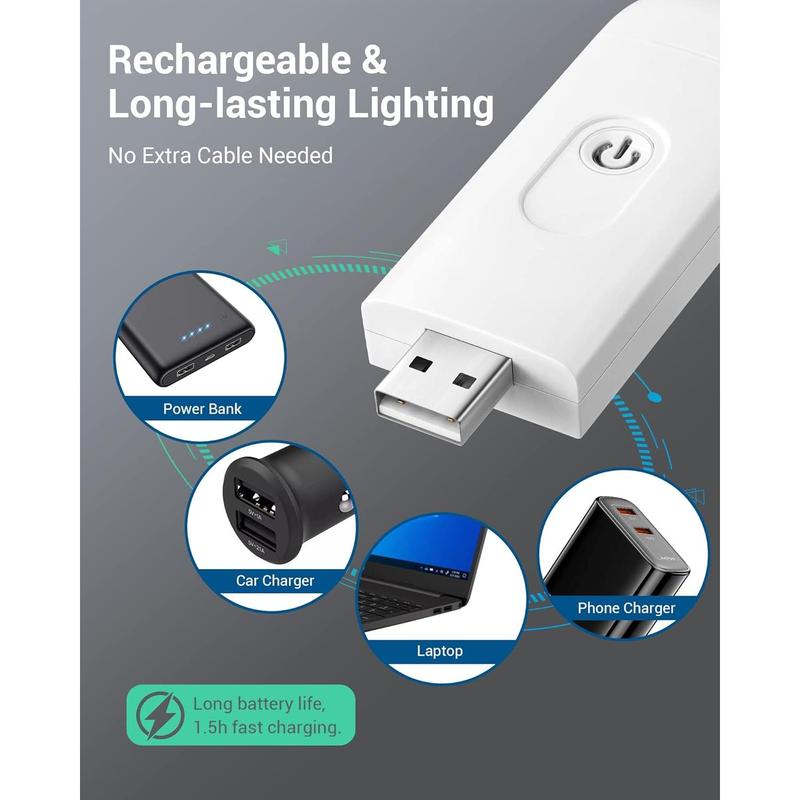 USB Rechargeable Book Light, Warm White, Brightness Adjustable for Eye-Protection, LED Clip on Portable Bookmark Light for Reading in Bed, Car Charging Holder