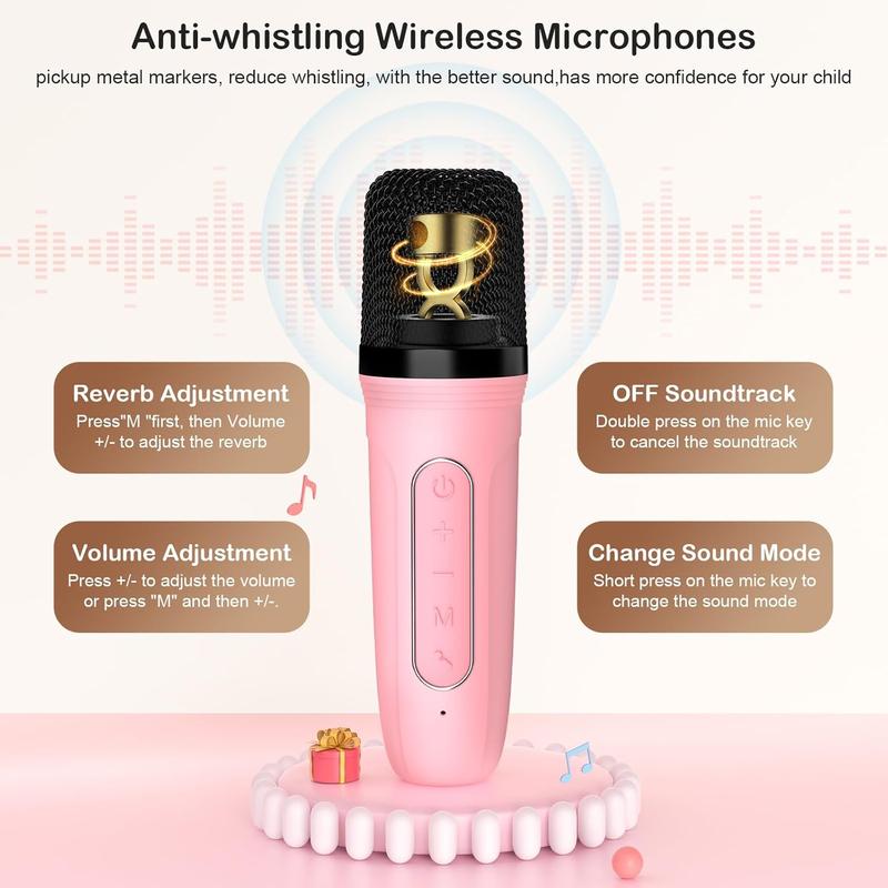 Karaoke Machine for Kids & Adults, Mini Portable Bluetooth Speaker with Microphones, Home Party Karaoke Speaker Support SD Card USB, Gift for Brithday, and Toys for Girls Boys 2 Audio Device Smartphone