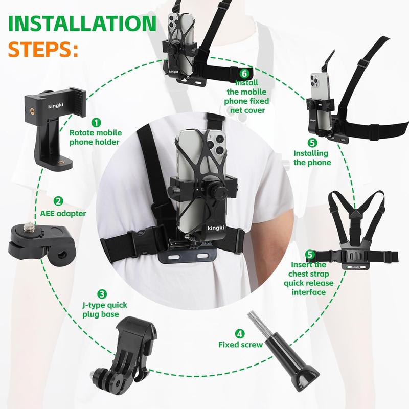 Mobile Phone Chest Mount Harness Strap Holder Cell Phone Clip Action Camera POV for Samsung iPhone Plus etc Accessories Smartphone