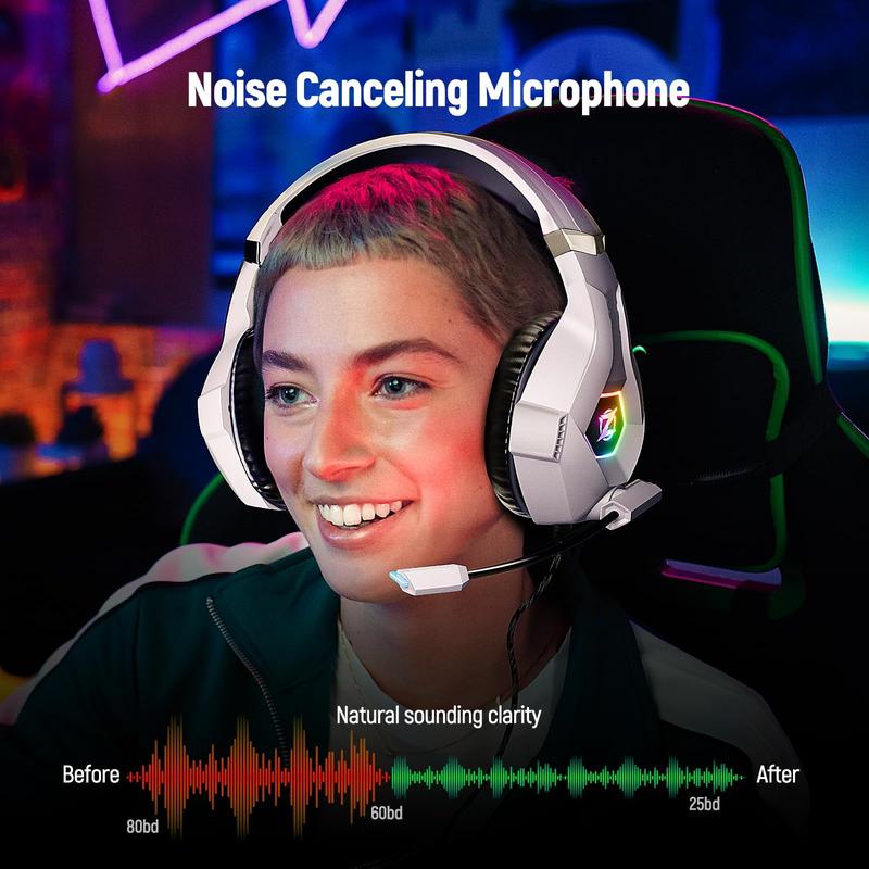 Gaming Headset for PC, Ps4, Ps5, Xbox Headset with 7.1 Surround Sound, Gaming Headphones with Noise Cancelling Mic RGB Light Over Ear Headphones for Xbox Series X S, Switch