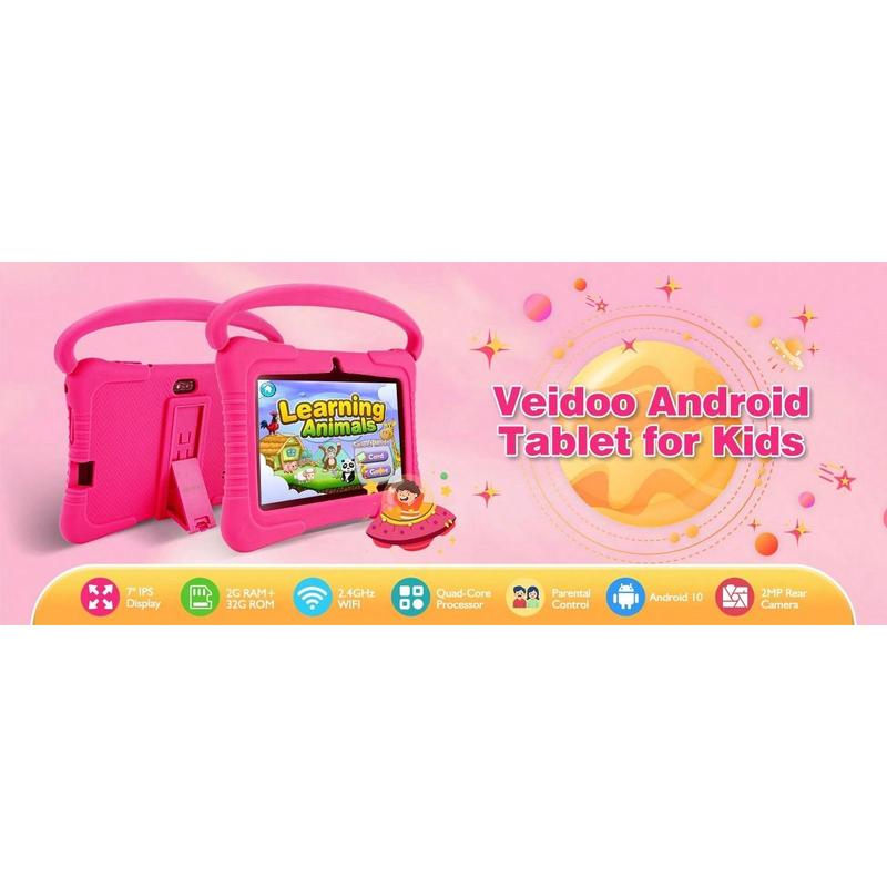 YUYU  Veidoo Kids Tablet, 7 Inch Android Tablet PC, 2GB RAM 32GB ROM, Safety Eye Protection Screen, WiFi, Dual Camera