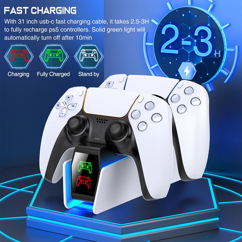 ESYWEN Dual Fast Charger Dock for PS5 Controllers with LED Indicator Charging Stand for PlayStation 5 Gamepads Accessories Console