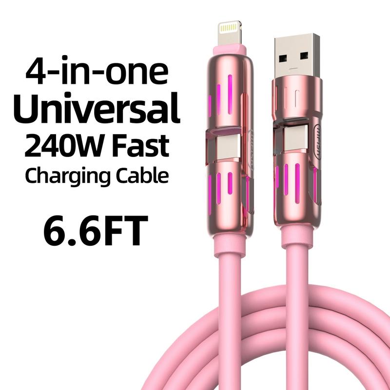 6.6ft 240W 4-in-1 Charging Cable - m fish Fast Charging for A+ TYPE C and Lightning fast charge for iphone 13 14 15 16,huawei，ipad pro，Android Smartphone