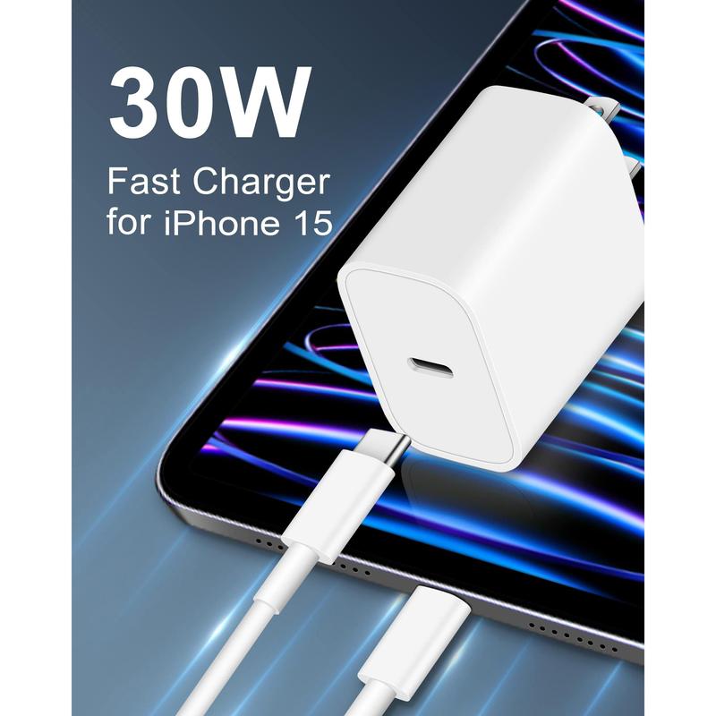 PD 30W Fast Charging USB-C Wall Plug Charger with C to C Cable Set for iPhone 15 and Samsung Android Phone--3 Sets Adapter Cord