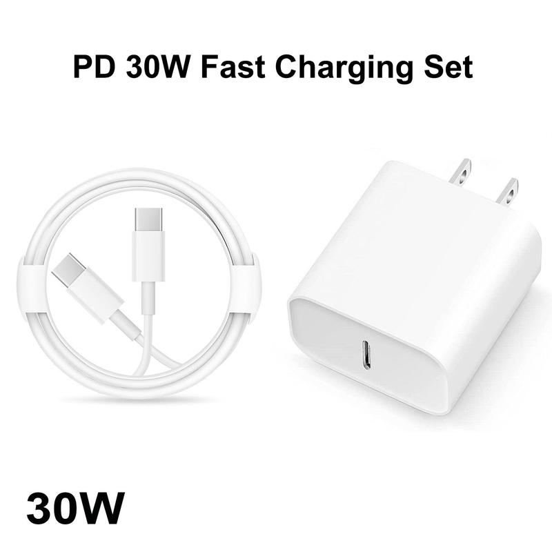 PD 30W Fast Charging USB-C Wall Plug Charger with C to C Cable Set for iPhone 15 and Samsung Android Phone--3 Sets Adapter Cord