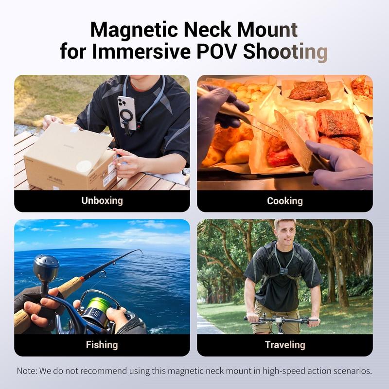 Magnetic Neck Mount for Phone & Action Camera, Neck Mount with 3 Flexible Bendable Rods, Compatible with GoPro, Insta360, iPhone & Android Phones