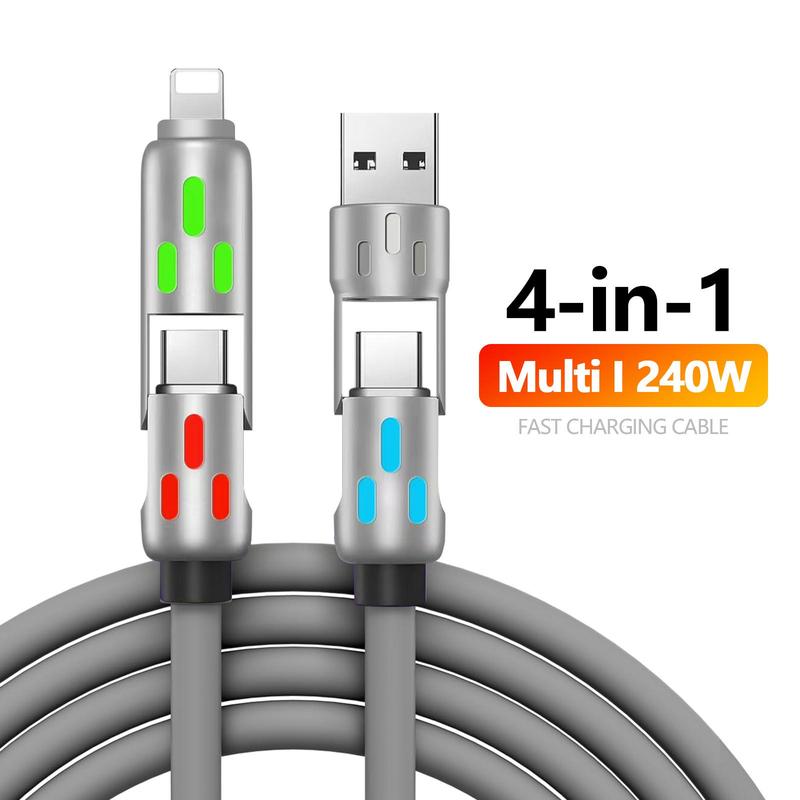 NEW 4-in-1 Multi USB Charging Cable -MAX 240W Fast Charging Charger Cord with USB A+Type C for iPhone 16 15 14 13 iPad Samsung Galaxy MacBook iPad Tablets and More 4 1 charging cable 4-in-1 USB orange  charger cable -max